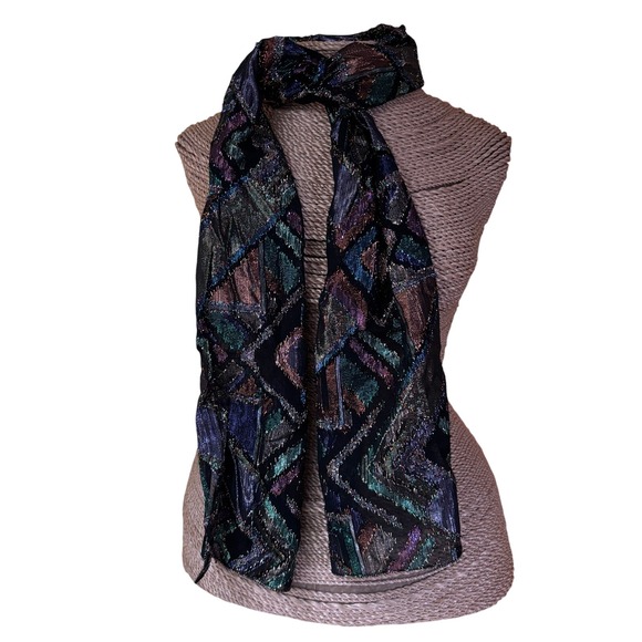 American Vintage Accessories - Sheer Sparkle Scarf,‎ Abstract Print, Elegant Evening Accessory